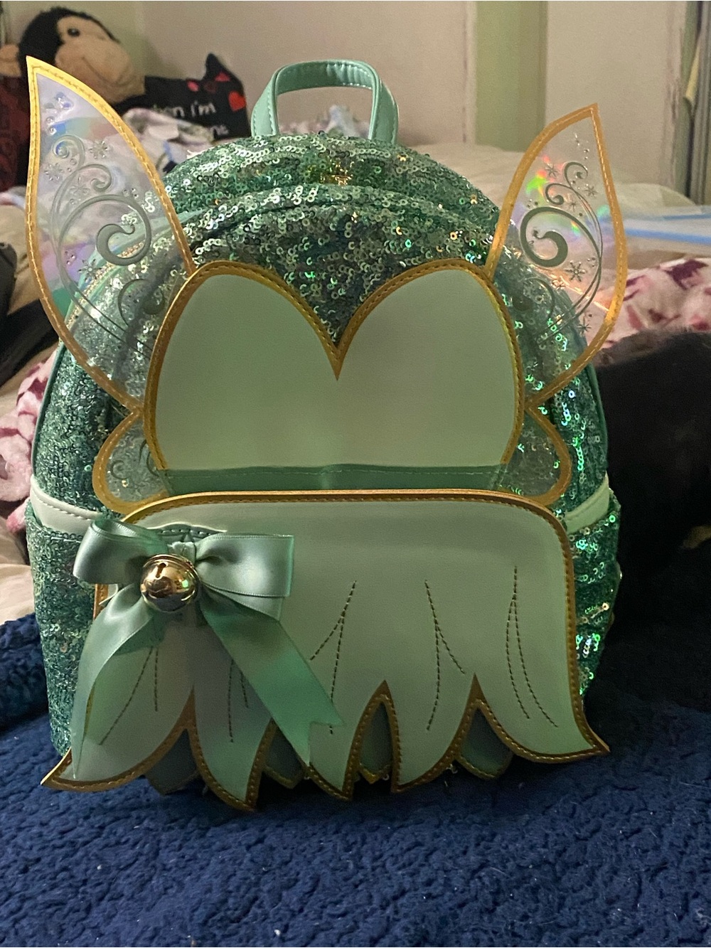 Loungefly Mint Green Sequin Fairy Backpack with Gold Trim NWT